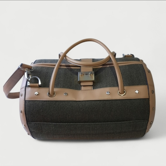 SAMSONITE Doctors Bag MCM Weekender Barrel Herringbone Rivets Strap Key Lock - Picture 5 of 16